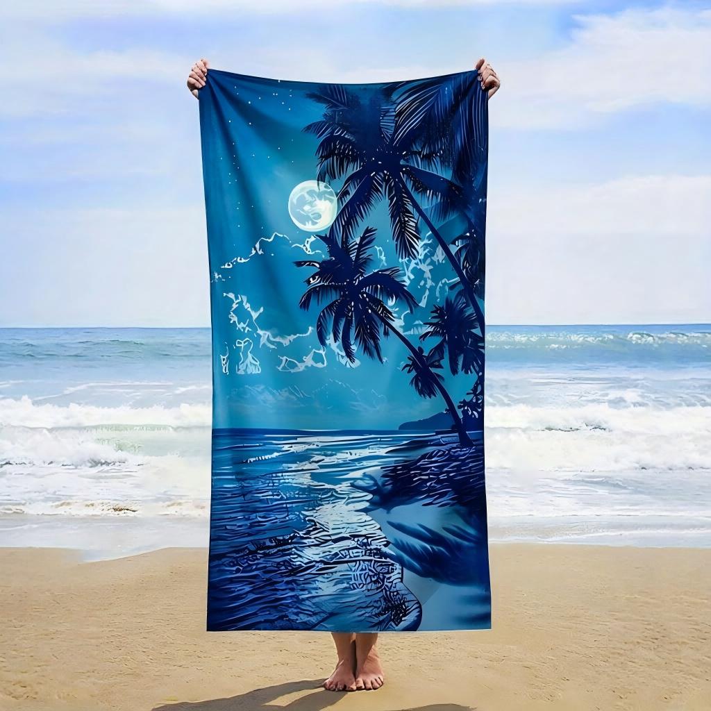 1pc Moonlit Coconut Shadow Beach Pattern Beach Towel, Quick-Drying High Absorbent, Perfect for Beach & Pool Daily Use