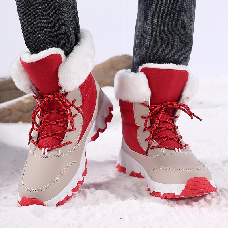 Plush High-top Women's Snow Boots Warm Cotton Shoes Winter Outdoor Walking Shoes Winter Hiking Sneakers