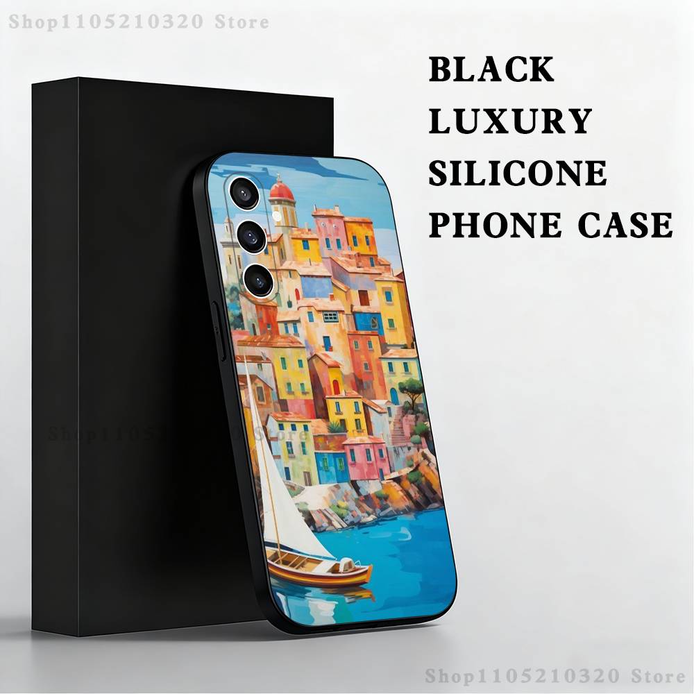 

Stylized Houses Painting Phone Case For Samsung S 25,24,23,22,30,21,10,9,Ultra,Plus,Lite,FE,4,5 G Black Soft Case SamsungA12