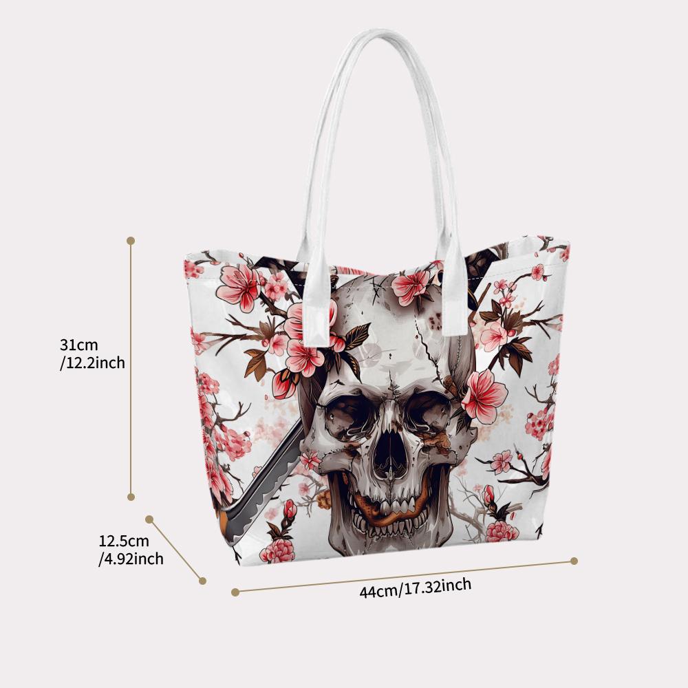 Floral Skull Printed Tote Bag Fashion Daily Carry Handbag All Match Casual Shoulder Bag for Outdoor