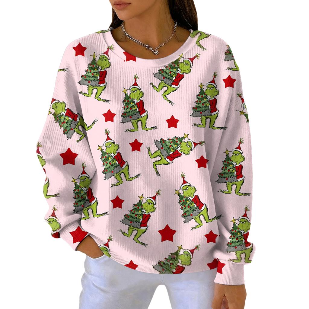 Women's Fashion Casual Gradient Christmas Print Pullover Sports Long-Sleeve Top
