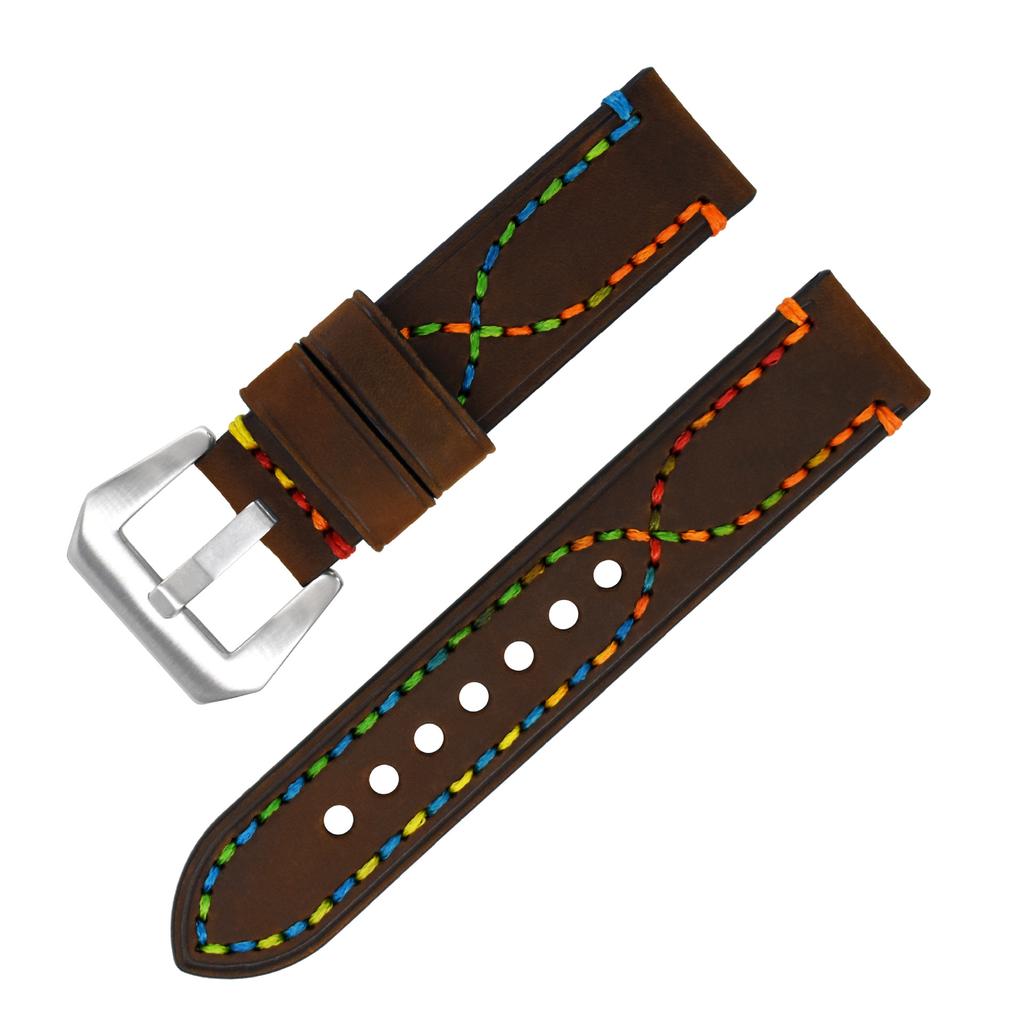 Handmade Color Thread First Layer Crazy Horse Leather Universal Watch Strap Adaptation 18 20 22 24 26mm