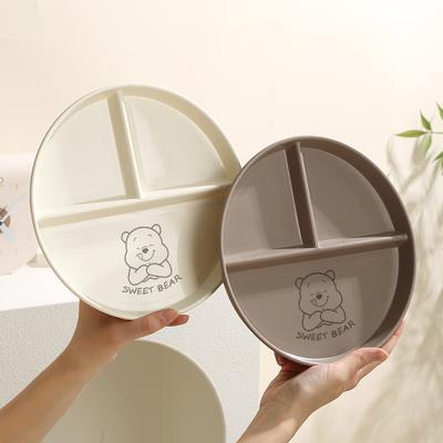 211 Fat Reduction Plate Divided Into Grid Round Three-Grid Plate Breakfast Adults And Children Divided Into Plate Weight Loss Fruit Plate