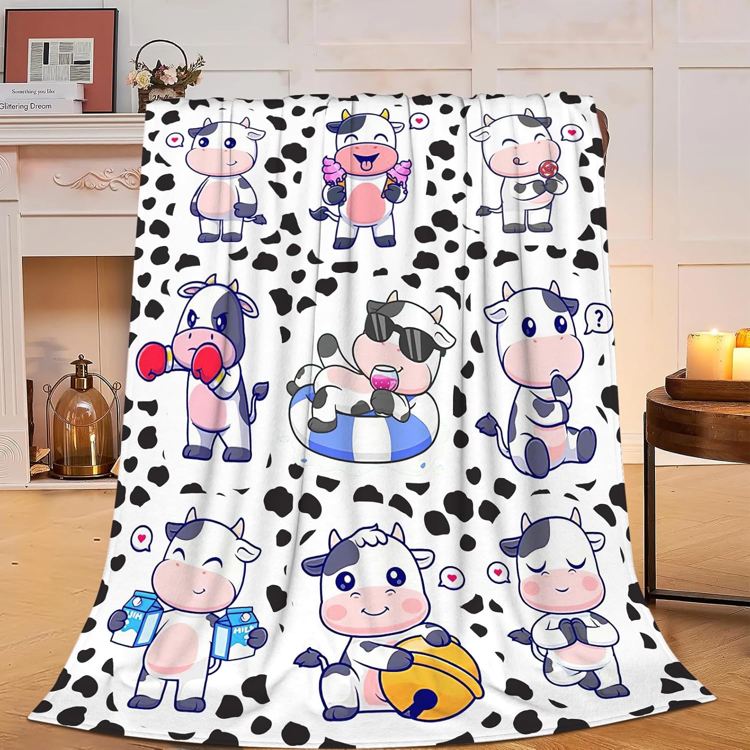 Cow Print Blanket Cute Baby Cow Fleece Throw Blanket Fuzzy Plush Super Soft Cozy Warm Cattle Stuffed Animal Decor Blanket Toddle 75x100cm (30x40inch)