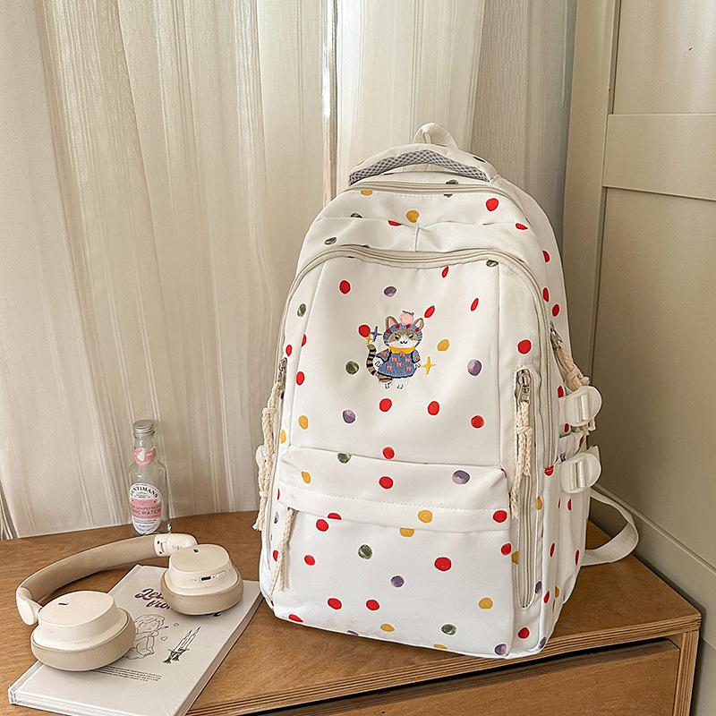 New High-value, Fresh and Sweet Polka Dot Backpack for Junior High School Students, Contrasting Colors, Lightweight and Large-capacity Backpack.