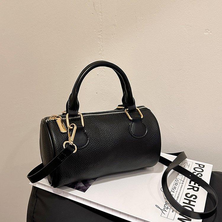 

Кожаная сумка Boston, первый слой из коровьей кожи, модная сумка-цилиндр, практичная сумка-мессенджер чёрный