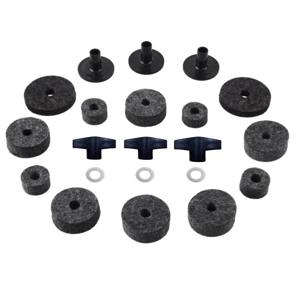 

Набор аксессуаров для 21-компонентной ударной установки: Войлочные накладки, Чехлы, Барашковые гайки, Шайбы (Серый) Black 21-Piece Set (PE Black Solid Handle)