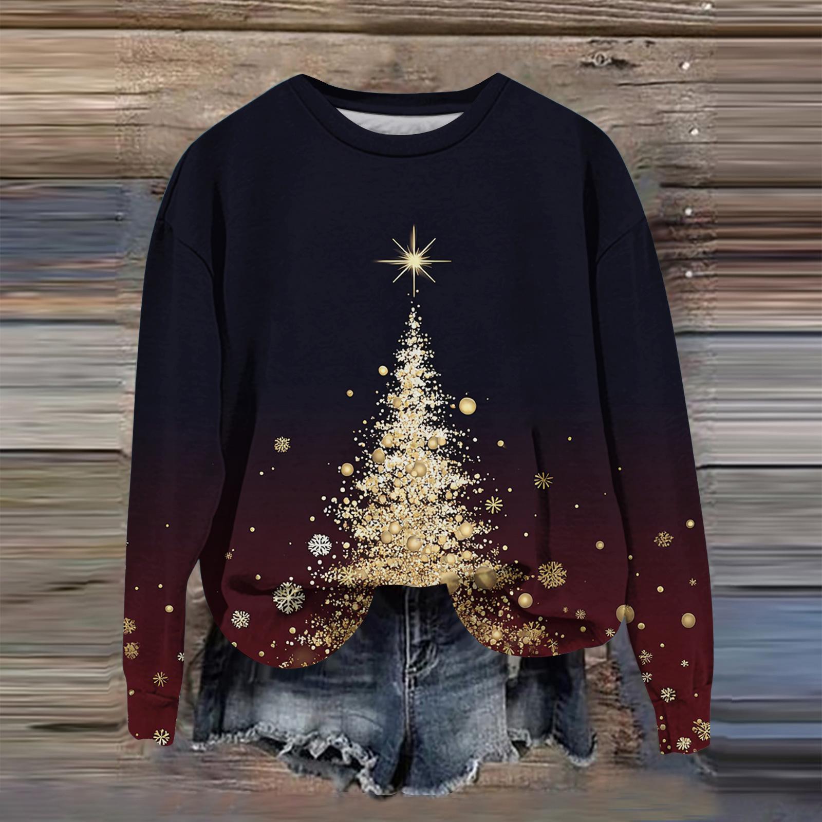 

Women s Fashion Printed Long Sleeve Loose Round Neck Sweatshirt Top Fall XL винный