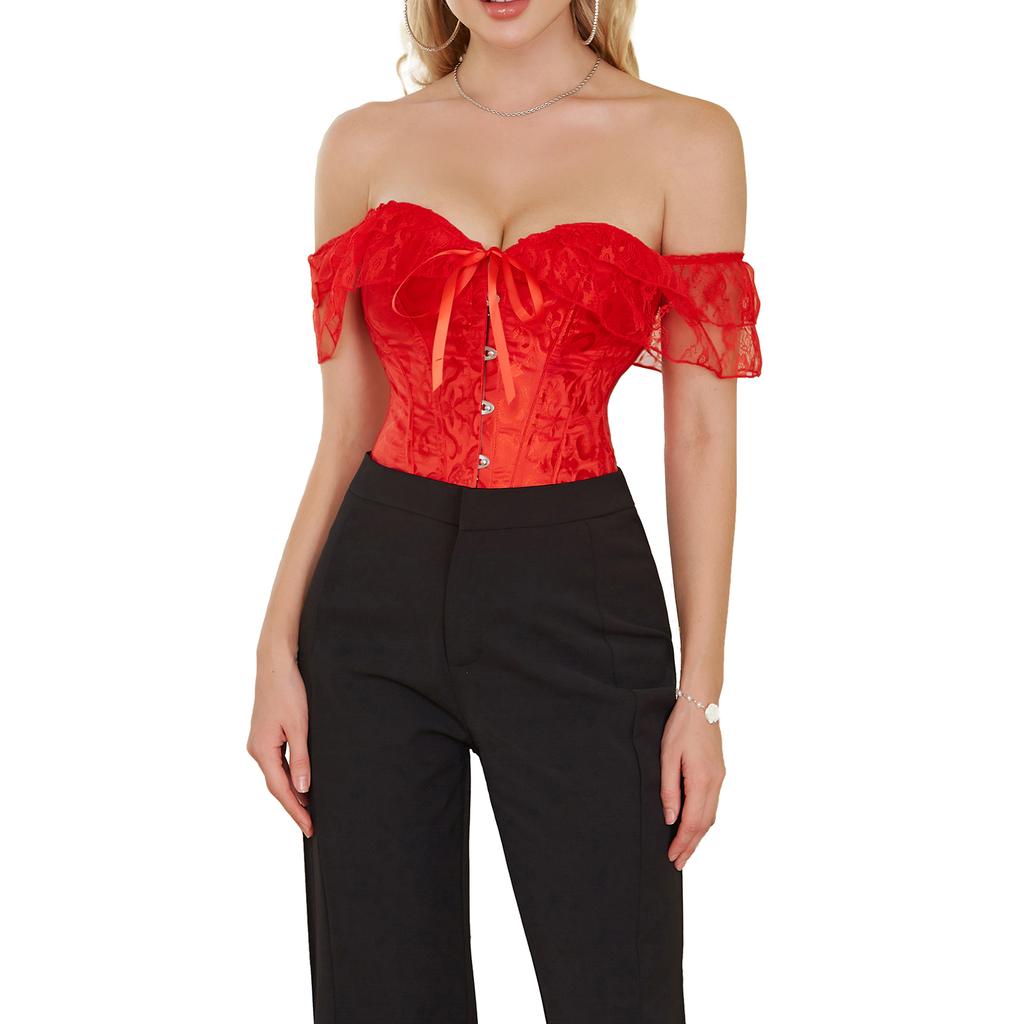 Women Lace Corset, Waist Shaping Slim Fishbone Bandage Drawstrings Sexy Floral Wedding Party Belt