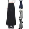 Women Sport Skirt High Waisted Adjustable Drawstring Long Skirt with Hem Slit Pure Color Slimming Design Casual Athletic Skirt