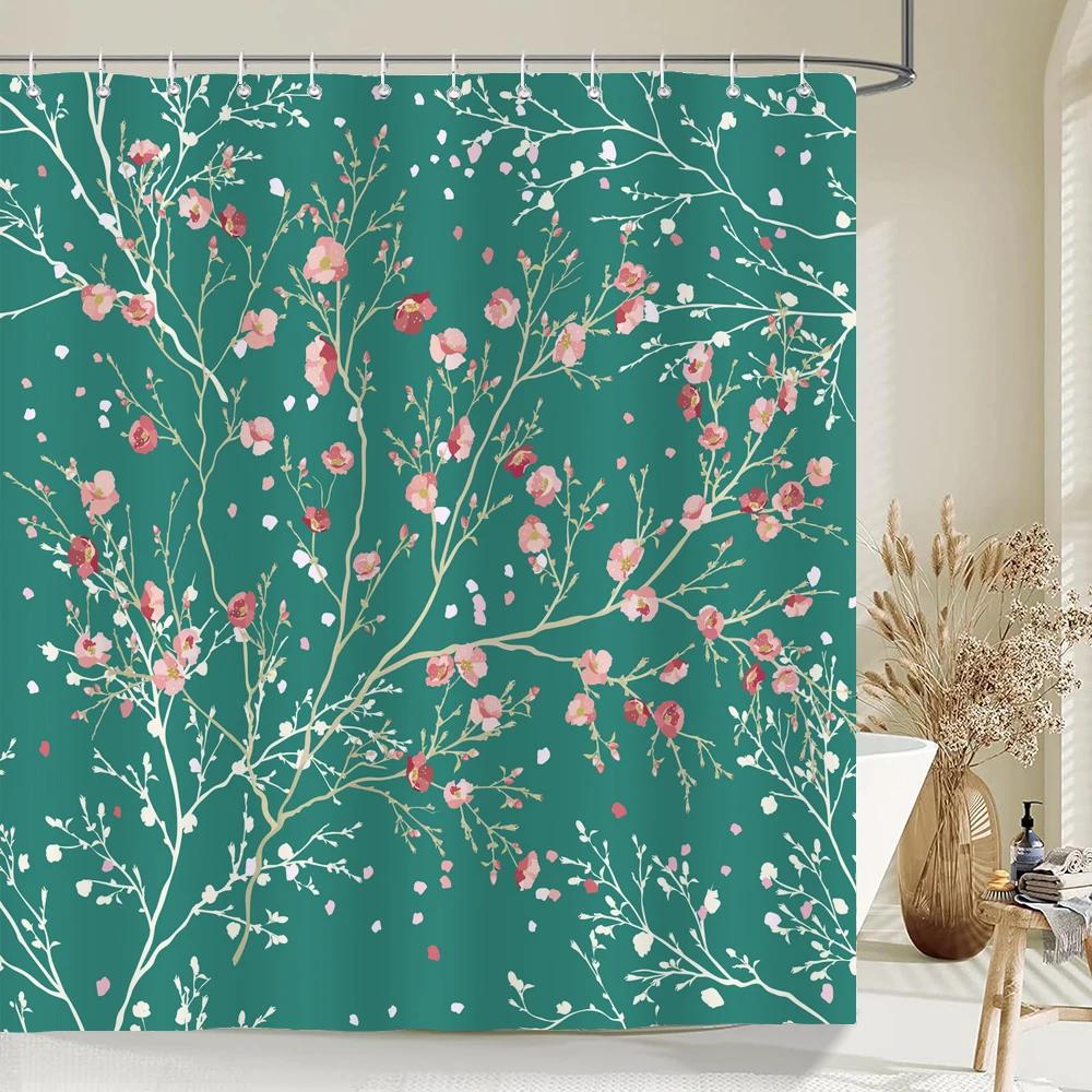 Green Plant Leaves Print Shower Curtains Watercolor Boho Floral Waterproof Morden Bathroom Bathtub Curtain Room Decor With Hooks
