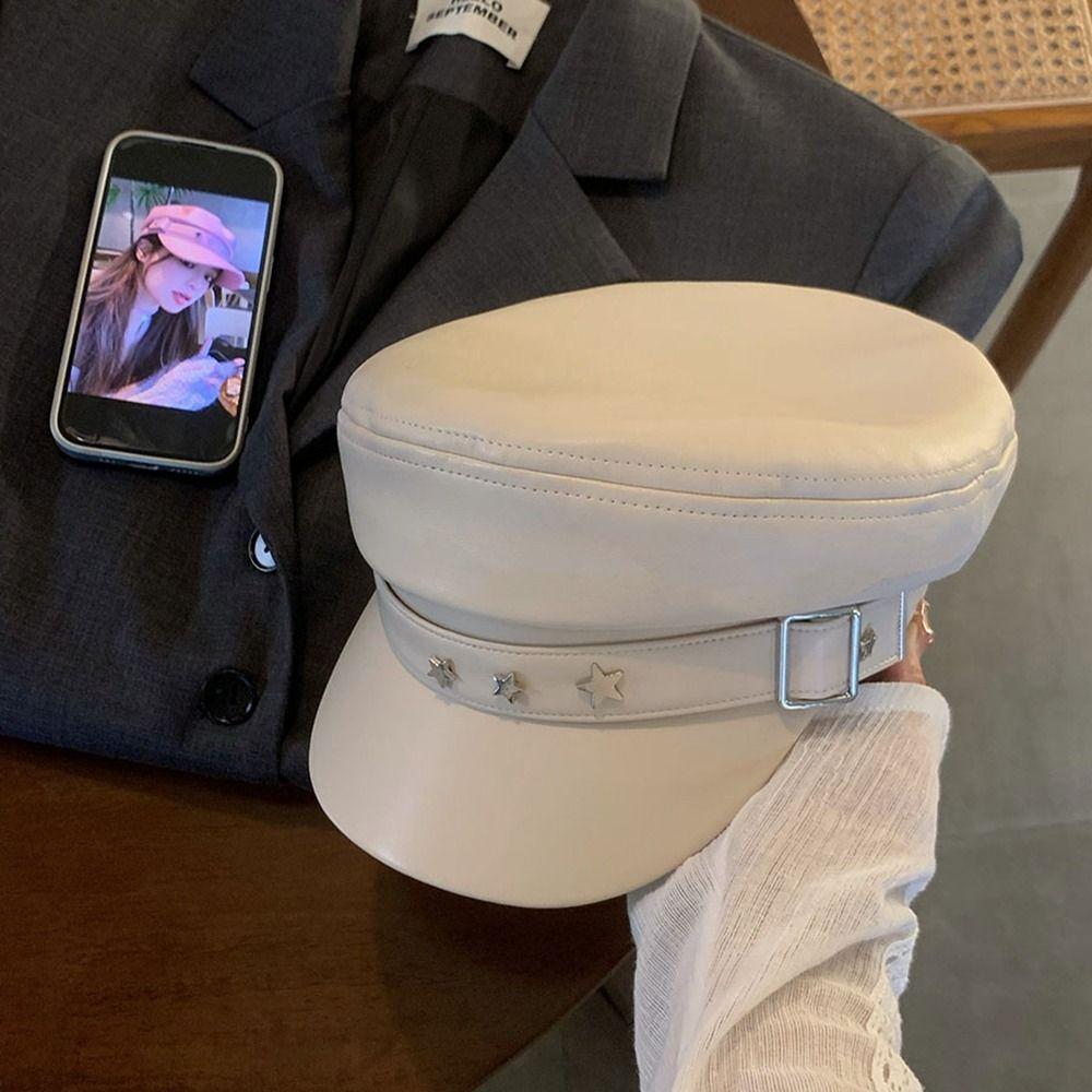 British Style Pu Leather Beret Korean Style Painter Hat Casual Octagonal Hat  Outdoor
