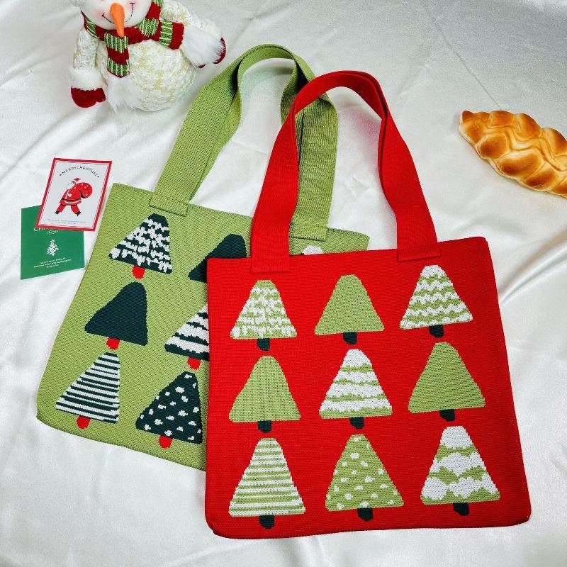 New Christmas Tree Knitted Shoulder Bag Women's Trend Versatile Korean Version High Value Travel Shopping Knitted Bag Handbag