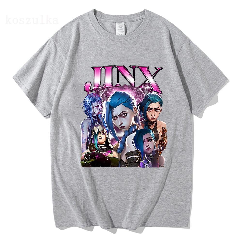 Arcane 2 T Shirts Fashion Women Harajuku Aesthetic Retro Anime Vi Jinx Tshirt Unisex High Quality Cartoon Cotton Tee Shirt Tops