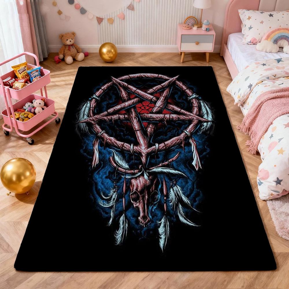 Satanic Black Goat Ritual Rectangular Rug Soundproof Noisereducing Carpet For Living Room Hallway Balcony Home Party Decor Halloween Gift