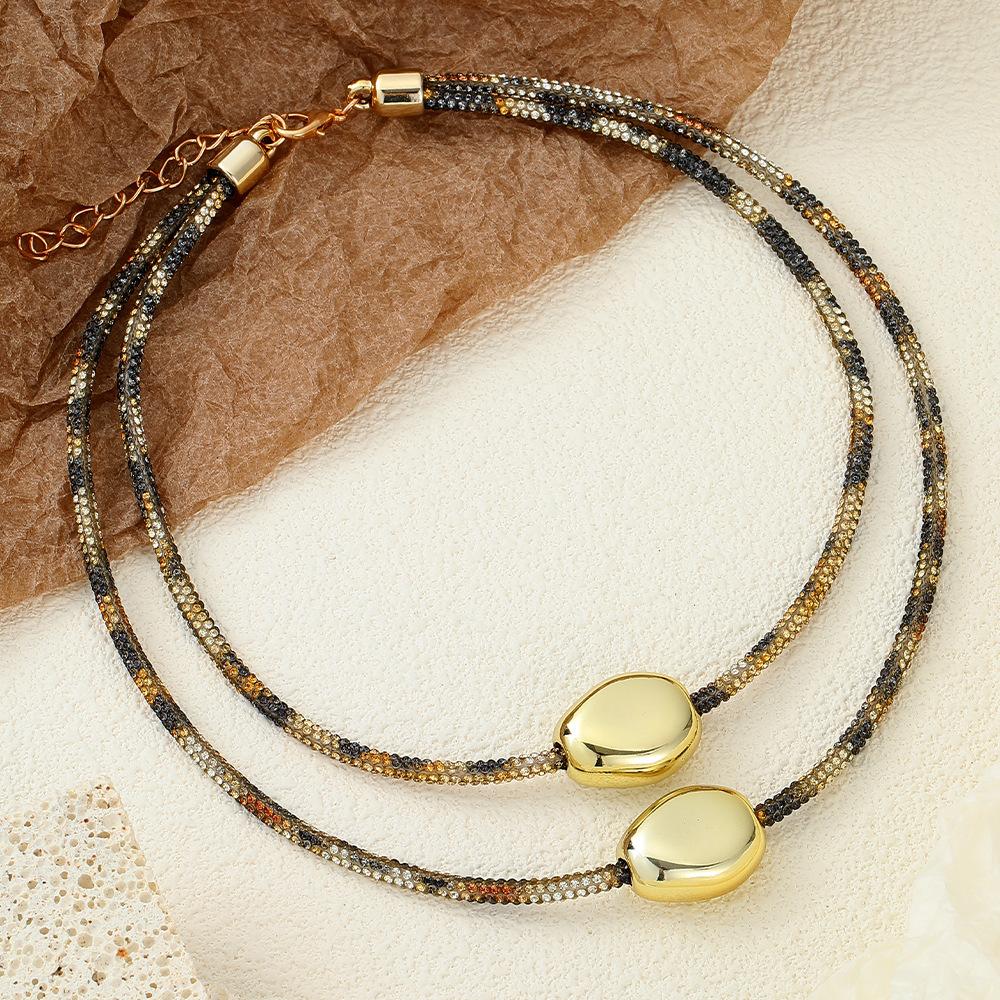 Rhinestone Love Irregular Multi-Layer Collarbone Chain Bracelet, Leopard Print High-End Metal Style Fashion Jewelry Women