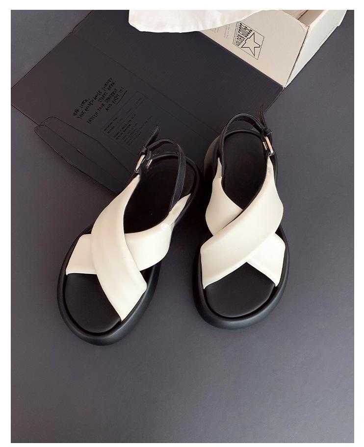

Premium sheepskin version~ thick-soled cross-buckle with bubble bread cool slippers casual sandals women 35