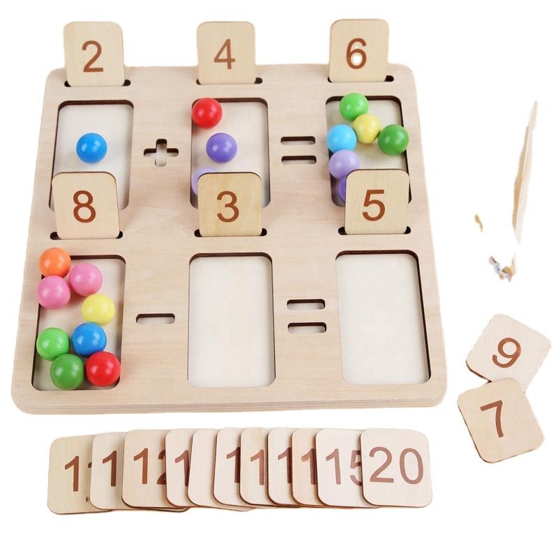 Preschool Teaching Aids Wooden Arithmetic Counting Bead Clip Two in One Toy