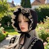 Ruffled Brim Bonnet Hat with Lace Edge and Chin Ties, 55-60 Cm Decorative Headwear for Gatherings and Portraits
