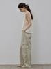 LE STUDIO Side Pocket Crinkle Pants Khaki Beige