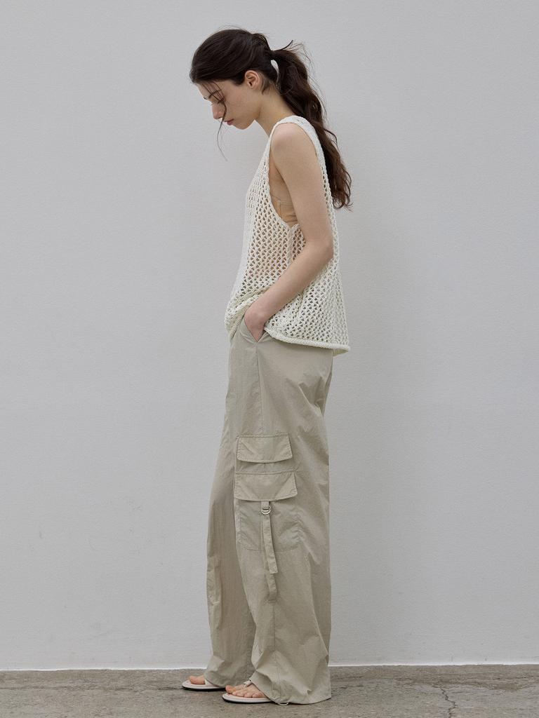 LE STUDIO Side Pocket Crinkle Pants Khaki Beige