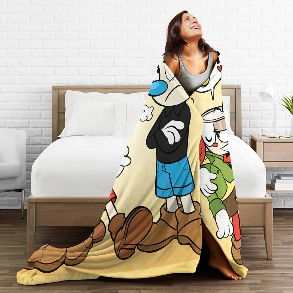 Cupheads & Mugmans Blanket Quality Warm Soft Cartoon Bedding Throws Winter Kids Couch Chair Sofa Bed Fashion Bedspread