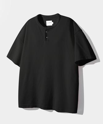 Dimiteulibeullaeg Asi Essential Waffle Henley Neck Short Sleeve T-Shirt_Black