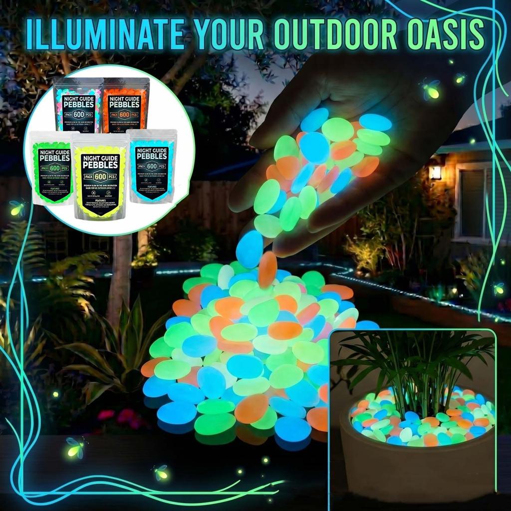 600-Piece Night Guide Colorful Garden — -in-the-Dark Pebbles, -Colored For Outdoor Decoration