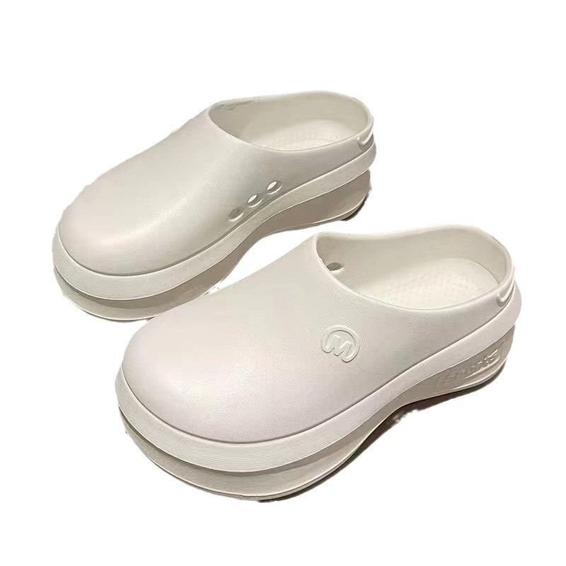 Height-increasing eva integrated slippers thick-soled bag head wear new lightweight non-slip hole shoes simple bag head shoes women's