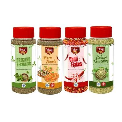 Condimento de Orégano Bhoj Masale 50g + Masala para Pizza 50g + Copos de Chili 50g + Condimento Italiano 50g | PAQUETE COMBO DE 4 Condimentos Jain
