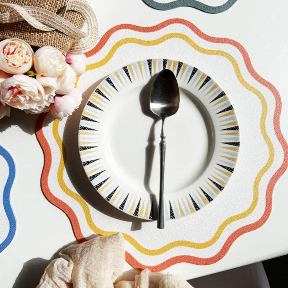 PU Leather Decorative Placemat Flower Shape Printed Dining Table Plate Mat  for Kitchen