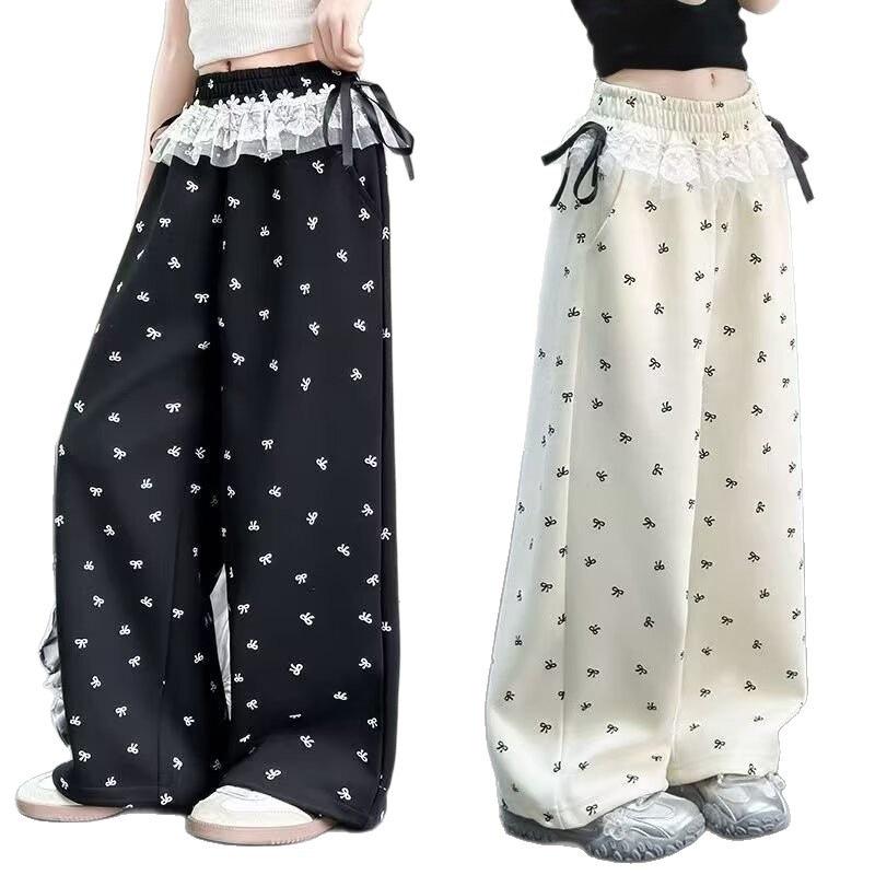 Girls' Quick-Dry Wide-Leg Ice Silk Pants with Bow Knot - Mosquito Repellent, Cool & Breathable Summer Casual Pants for 2026