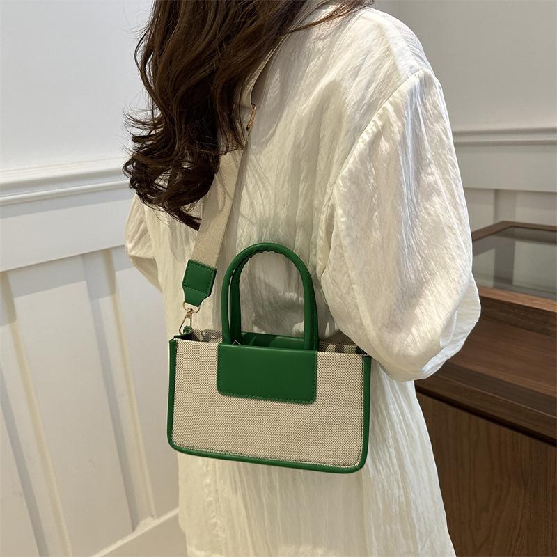 Vintage Multicolor Canvas Faux Leather Tote Bag For Women Commuter Shoulder Crossbody Bag With Detachable Strap For Office
