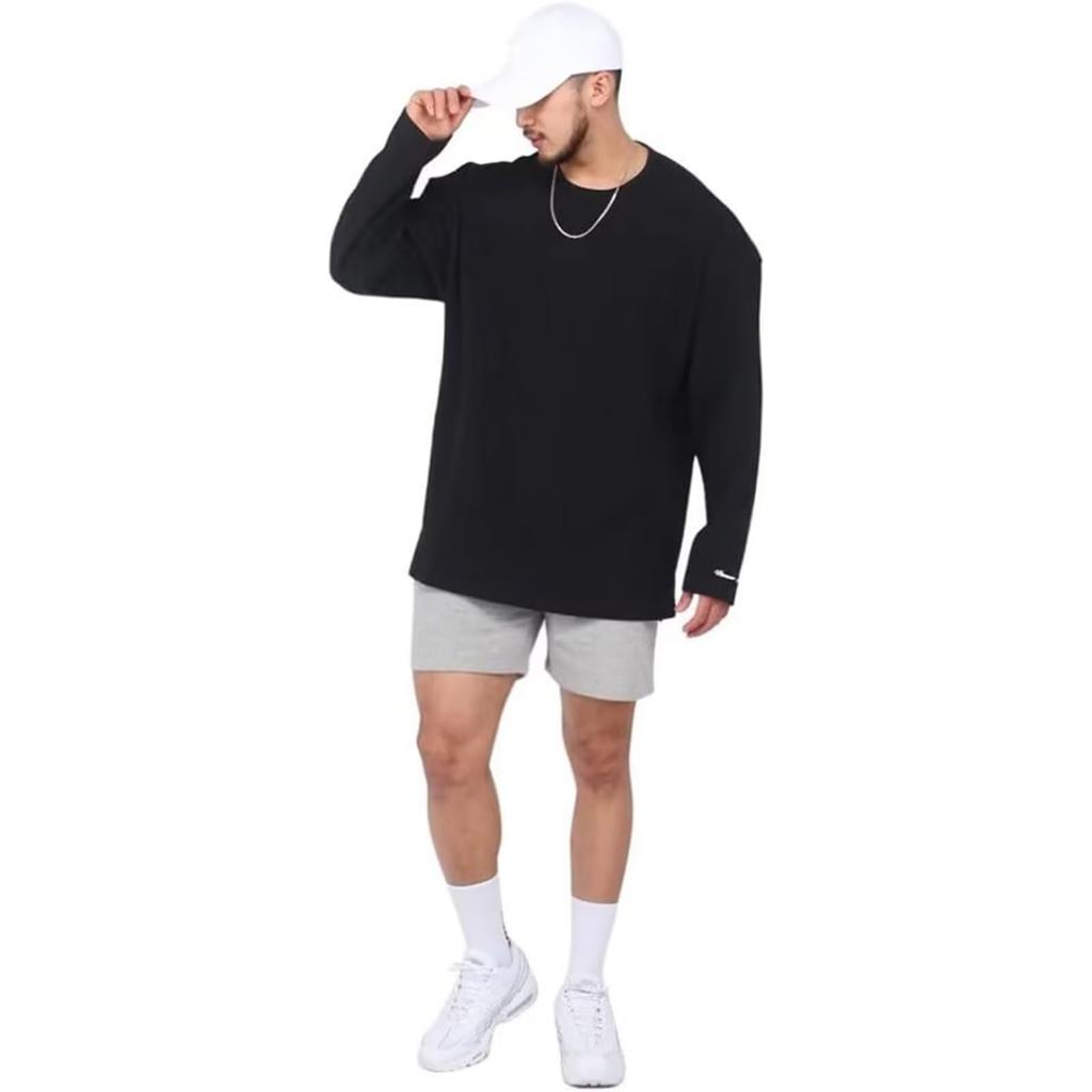 Mechieng Long Sleeve T-Shirt, Solid Cotton, Training Wear, Sweatshirt, Plus Size, Light Gray, Size L