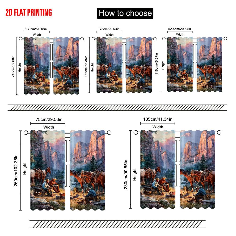 2pcs   plane printing Curtains Digital Printed Cowboy and Horse Polyester Easy Install (without rod) Art Deco Festive Use for