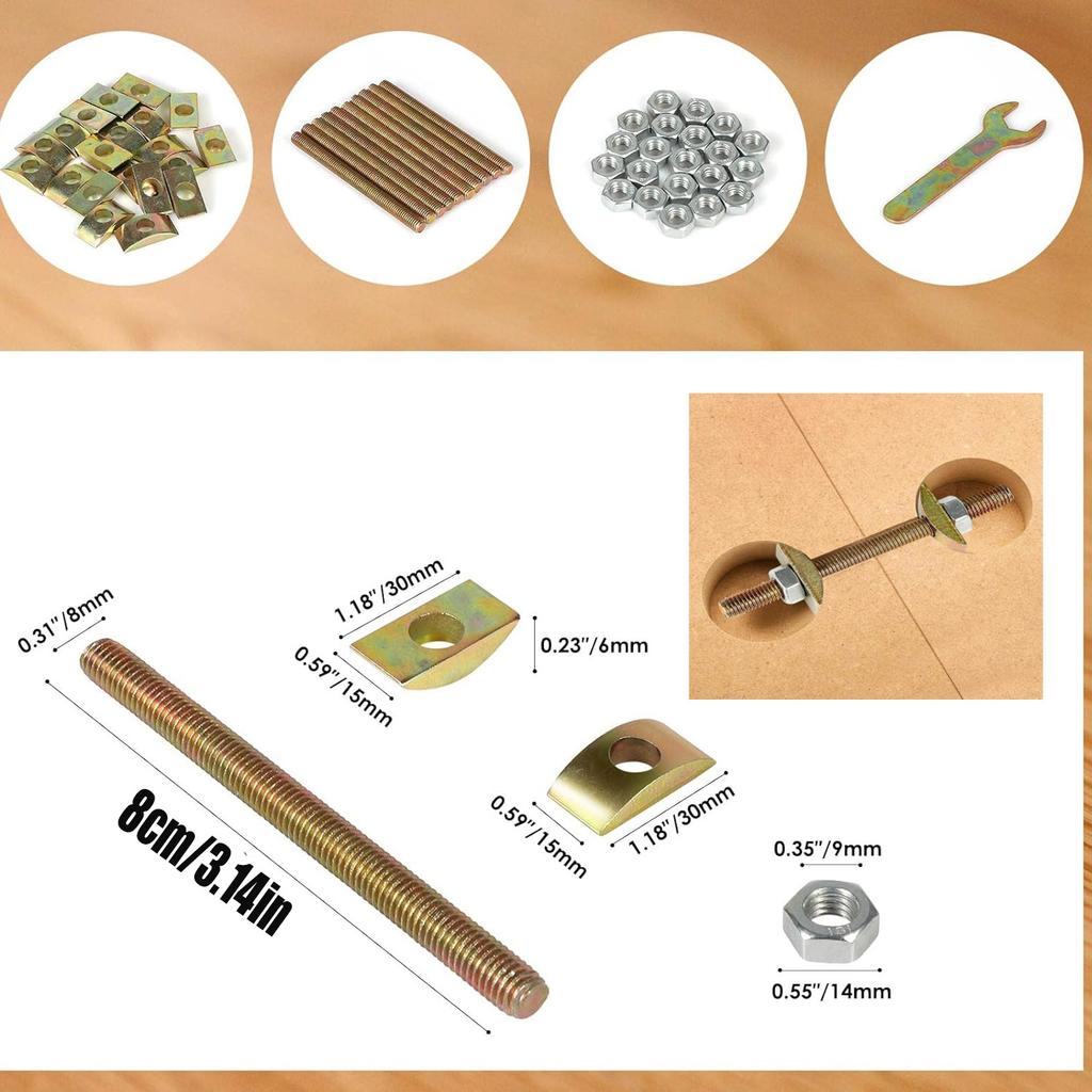 Arbeitsplatten-Verbindungsbolzen, M8x80mm Verbindungselemente, Möbelbefestigungs-Set, Zugbolzen/Bett/Schneidebrett