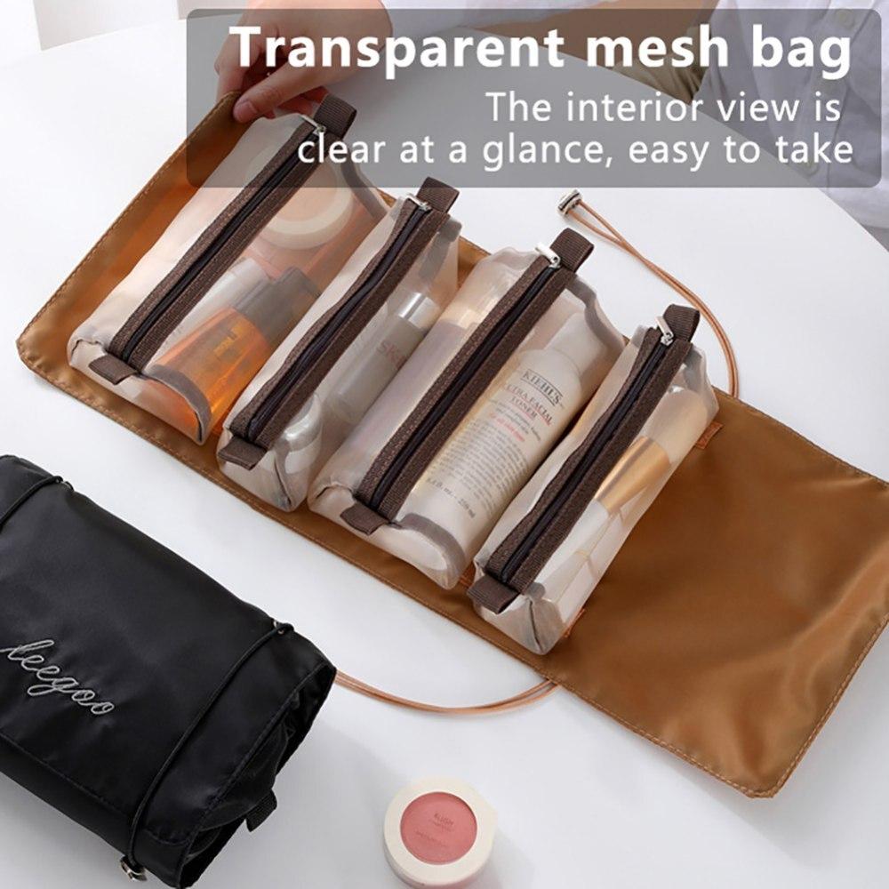 Přenosná cestovní taška na líčení Nylonová taška na make-up 4 v 1 Skládací cestovní taška Roll-Up taška na make-up Velkokapacitní organizér toaletních tašek