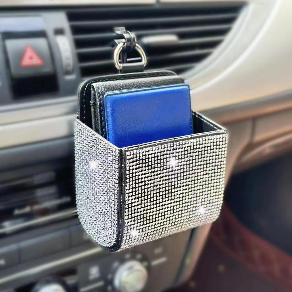 Rhinestone Leather Car Document & Air Vent Organizer