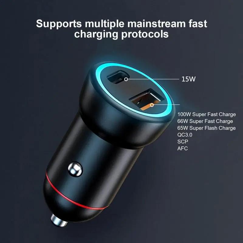 

P3 100W Fast Charging Type-C+USB Car Charger with 3-in-1 Cable for Apple/Huawei/Xiaomi