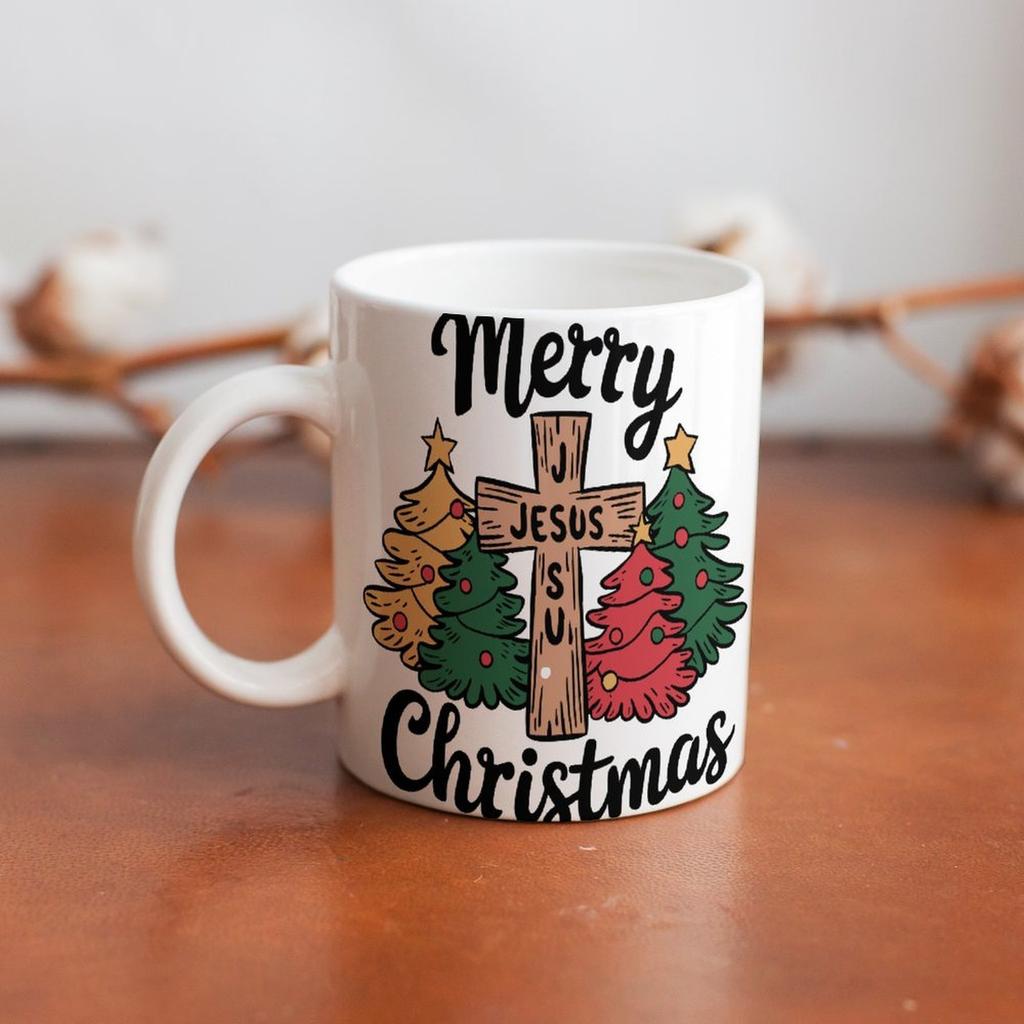 1pc 11oz blank ceramic mug, double-sided printed drink cup for home office, sturdy handle, smooth finish, practical for daily coffee lovers