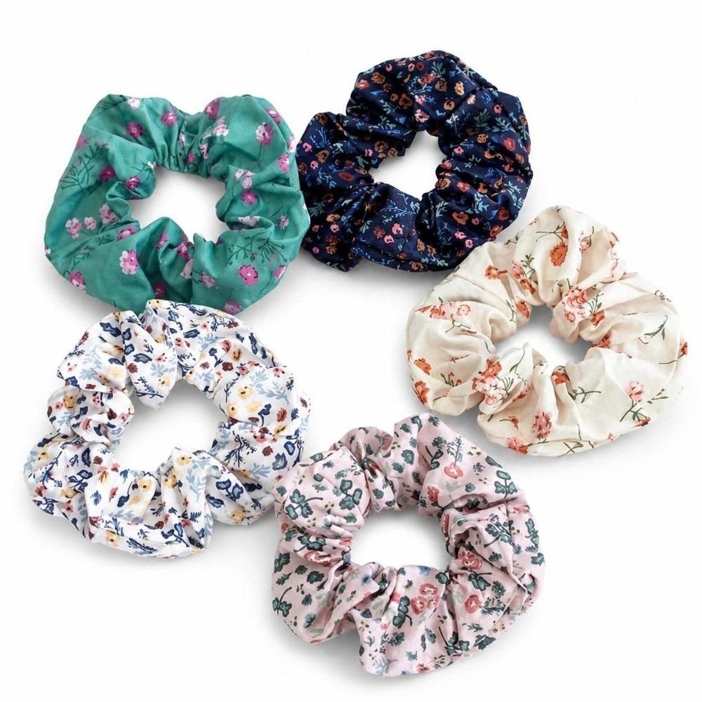 5pcs/set Elastic Floral Fabric Headbands Vintage Floral Ponytail Holder Scrunchie Hair Ties  Daily