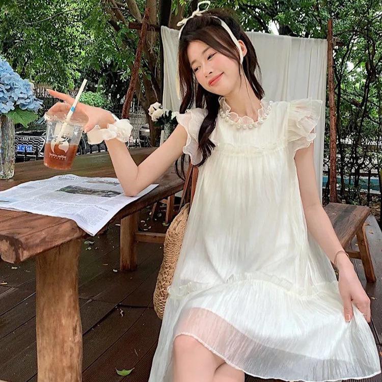 French Sweet Short Sleeve Summer Dress with Wood Ear Edge - Elegant and Age-Reducing Design for Women