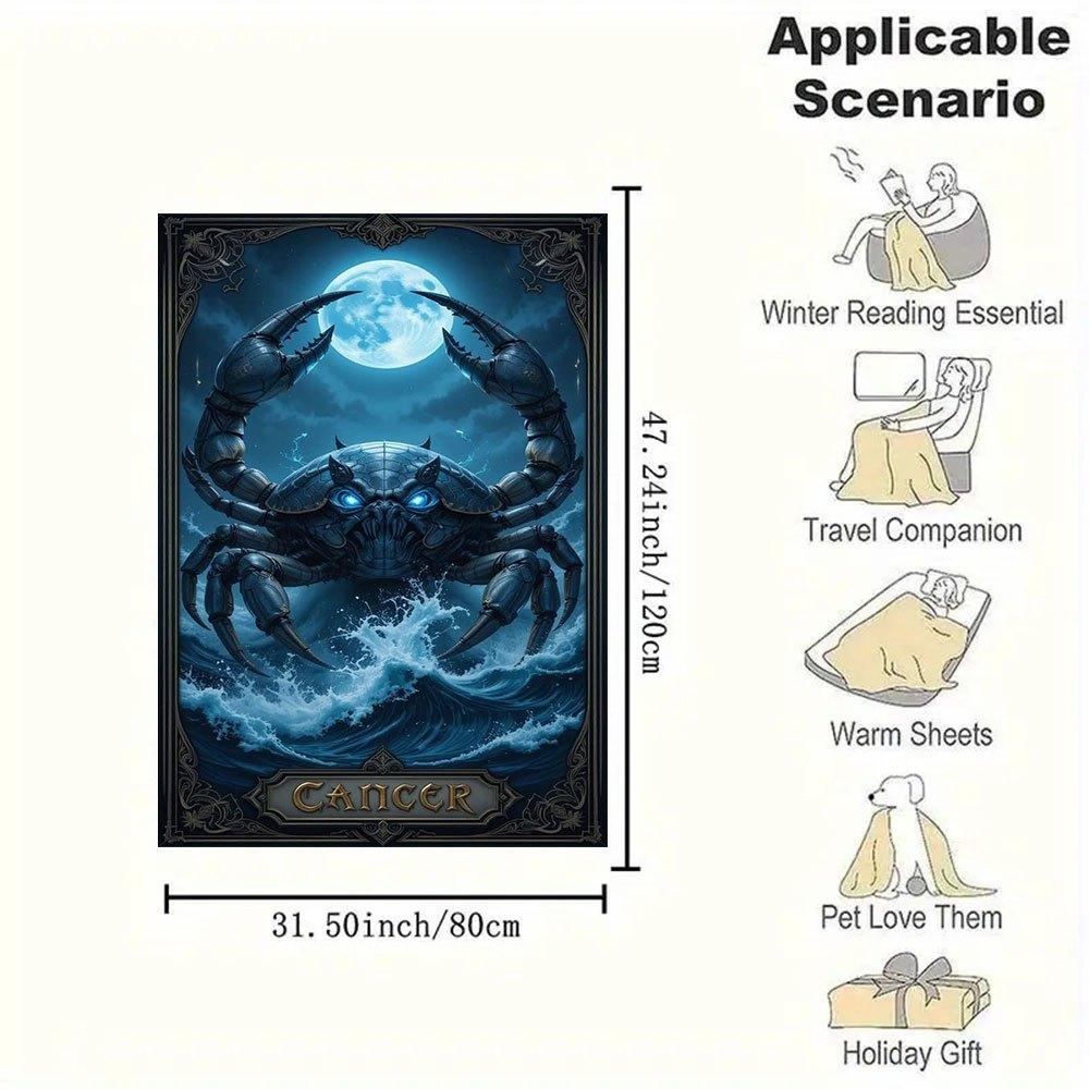 Zodiac Cancer Crab Moonlight Ocean Art Print PosterBlanket Flannel Throw Blanket for Sofa, Bed, Travel, Camping, Office, Couch, Chair