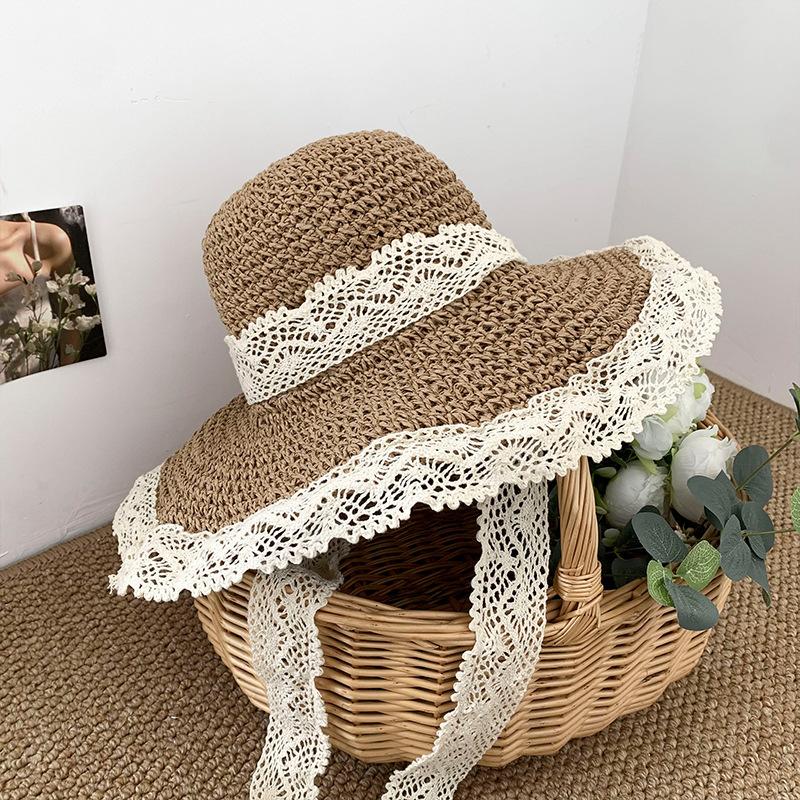 

Comfortable And Stylish Summer Womens Hat With Breathable Lace Edging And Wide Brim коричневий