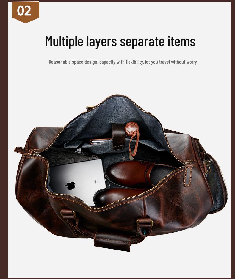 Extra Large Men's Genuine Leather Travel Bag with Shoe Compartment - Handheld, Crossbody, Single Shoulder