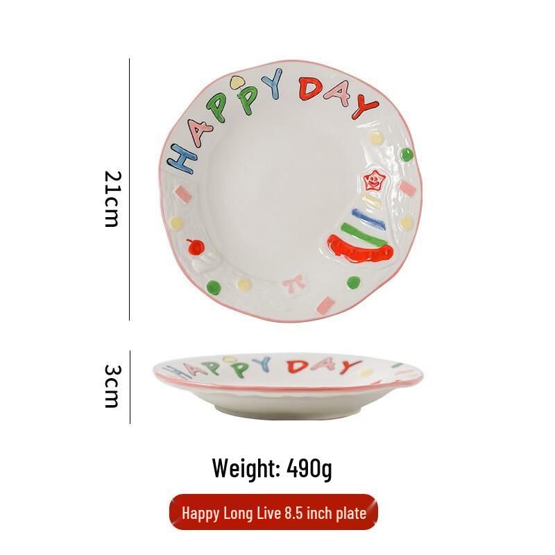 Abay Cartoon Long Live Happiness Bone China Underglaze Plates