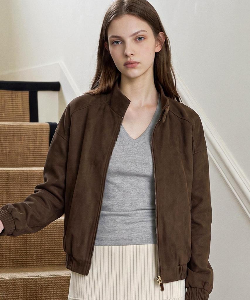 FOREVER21 Suede High-Neck Simple Long-Sleeve Jacket (Ftdcjk005)