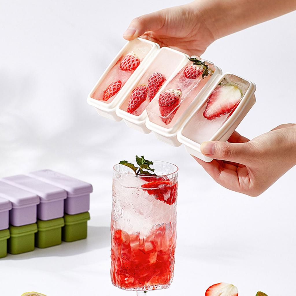 4 Cells Silicone Ice Cubes Trays With Lid Diy Homemade Popsicle Mould Food Freezing Container For Cocktail Freezer Kitchen Tools