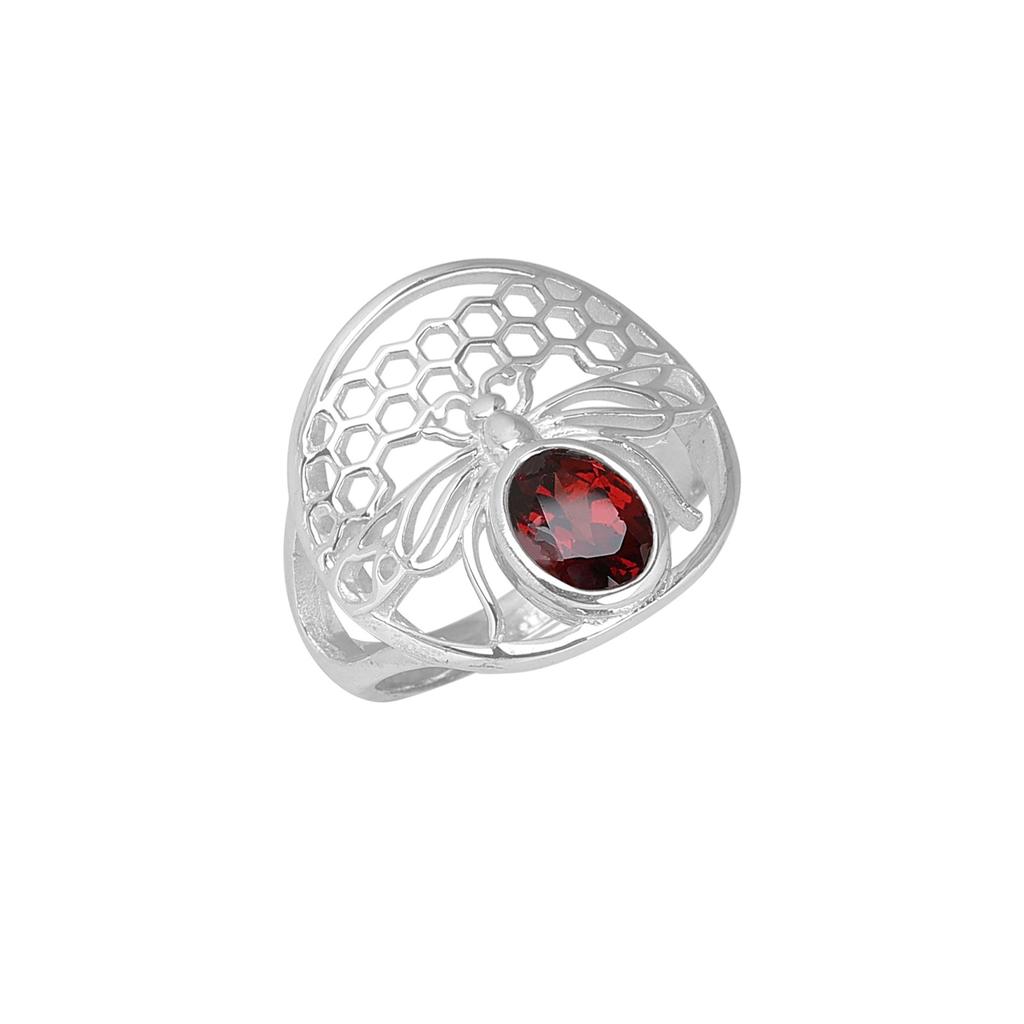 Honey Bee Garnet Silver Ring 925 Sterling Silver Jewelry Handmade Ring