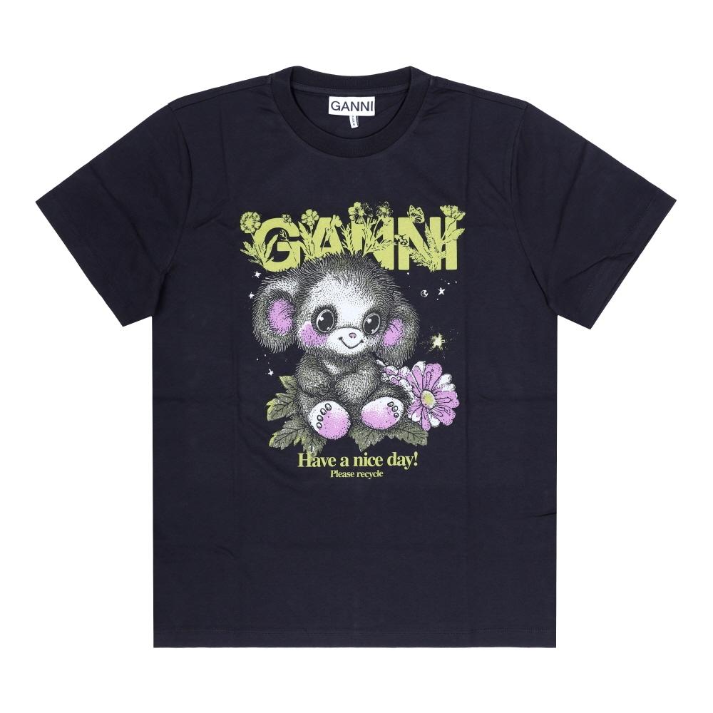 Ganni Women S Monkey Logo T ShirT A1050218 252 A1050218 252 (XS)